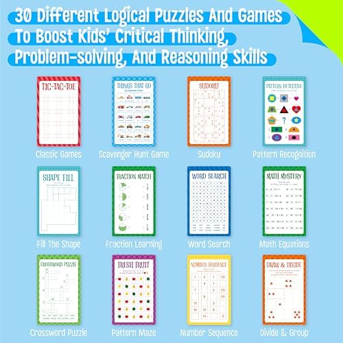Logic Puzzles Game Pad, 30 Reusable & Erasable Logical Thinking Games-Sudoku, Scavenger Hunt, Math Games, Dry Erase Brain-Boosting Puzzles Activities Pad for Kids, Road Trip, Airplane & Car Travel - Image 6