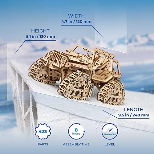UGEARS Tracked Off-Road Vehicle - 4WD Model Vehicle Kits to Build - DIY 3D Car Model Puzzle with Spring Motor, 2 Driving Modes, Openable Hood with Engine - 3D Wooden Puzzles for Adults - Image 3