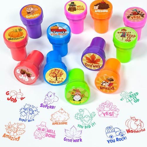 Cinrobiye 24 Pcs Fall Thanksgiving Stampers Party Favor Set, Cute Autumn Stamps for Kids Birthday Party, Classroom Rewards, Goodie Bag Fillers, Thanksgiving Party Supplies, Fall Classroom Activities - Image 4