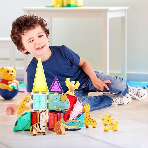 PicassoTiles Magnet Building Blocks 8 Safari Animal Magnetized Action Figures Compatible with Magnetic Assembly Build Tile Toys Accessory Toyset STEAM Educational Learning Girls Boys Ages 3+ PTA22 - Image 2