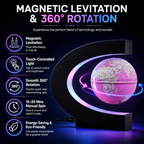 Magnetic Levitation Rotating World Globe with LED Light and Touch Control - Image 2