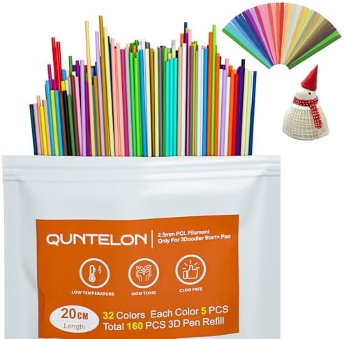 Upgraded 20cm Length 3D Pen PCL Filament Refills,Less Reloading,32 Colors 160 PCS,Low Temp Safe,Only Compatible with 3Doodler Start+ 3D Pen for Drawing & DIY Art Projects by Unknown
