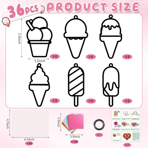 Qyeahkj 36Set Ice Cream Suncatchers Crafts Kit for Kids - Image 2