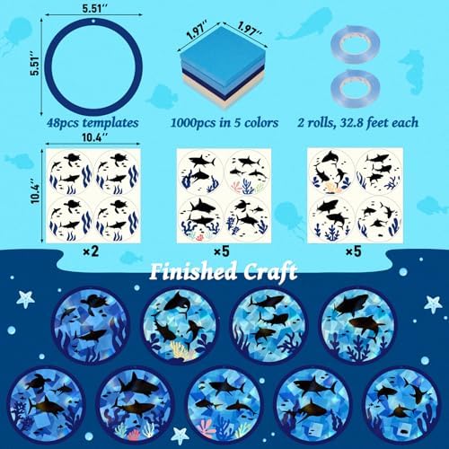 48PCS Summer Crafts: Paper Shark Suncatchers DIY Kits, Window Stained Glass Effect Art Supplies - Image 4