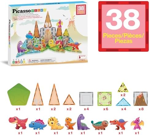 PicassoTiles Dinosaur Magnetic Tiles, STEM Building Blocks Toy Set Ages 3+ - Image 3