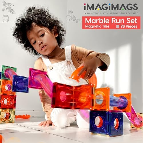 98-Piece Magnetic Marble Run Set with Wooden Balls & Booklet - Image 2