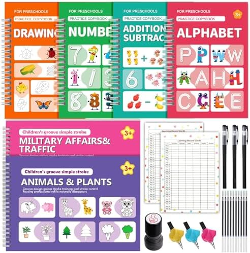 6 Pack Magic Grooved Writing Practice Books for Kids,Reusable Handwriting Practice with Pen,Pencil Grisp,Cute Seal and Learning Schedule ,Pecfect Tracing Copybook for Kindergarten Preschool Age 3-8 by Vodolo