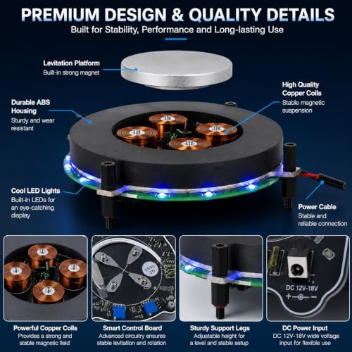 Magnetic Levitation Display Stand, 360° Rotating Floating Platform for Collectibles, Figures, Models and Desk Display, Black - Image 3