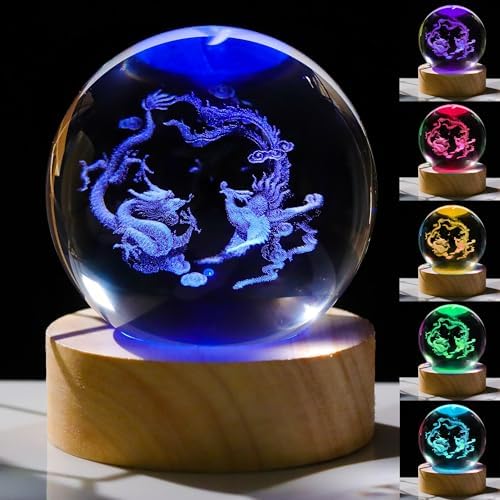 3D Dragon Phoenix Gifts for Women - Crystals Ball 60mm - Dragon Phoenix Figurines Decor Glass Animals Figurine - Stuff for Room Birthday for Best Friend Lovers Keepsake Paperweight by Unknown