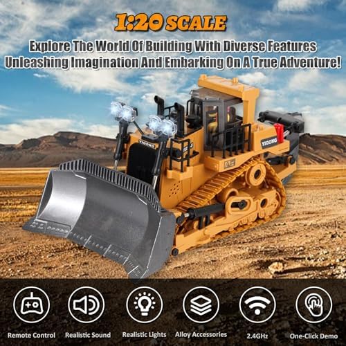 Remote-Controlled Bulldozer, a 9-Channel Toy Bulldozer, 2.4GHz, with Lights and Sound Effects, is The for Children Aged 6-11 and up - Image 2