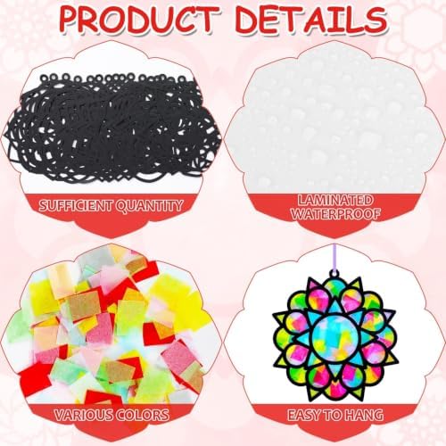 Qyeahkj 36 Set Mandala Suncatchers Crafts for Kids DIY Mandala Window Tissue Paper Craft Kit Art Flower Hanging Decor for Summer Home Activity Art Project Birthday Party Favor Gift - Image 3
