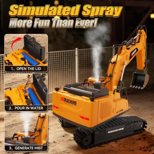 Jiakora 3-in-1 Remote Control Excavator Toy for Boys, 14-CH RC Construction Vehicle with 2 Rechargeable Batteries, Alloy Shovel, Drill & Grapple, Best Gifts for Kids Ages 3-5 4-7 6-8 9 10 12 Years Old - Image 5