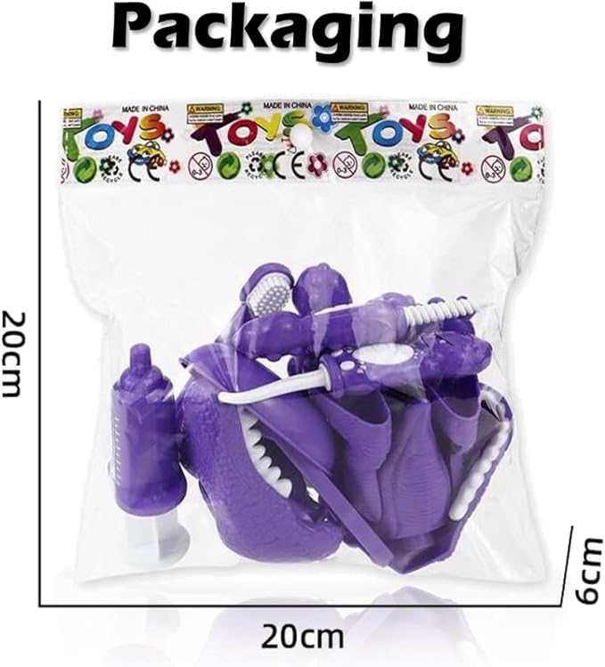 10PCS Plastic Dinosaur Simulation Dentist Play Set Animation Medical Kit Pretend Toy for Kids Hygienic Habbit Cultivation Role Play Game for Children 5 Models 4 Colors OPP Bag Packaging (Purple)