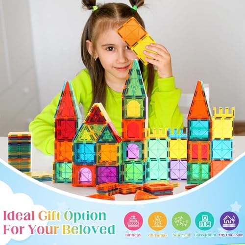 OugerToy 104PCS Magnetic Tiles STEM Building Blocks for Kids Ages 3-9 - Image 4