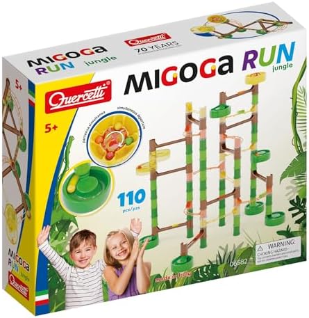 Quercetti Migoga Jungle Marble Run Toy - 110 Piece Set with 12 Colored Marbles and Multi-Start for Simultaneous Launches, Promotes STEM Learning and Building Skills, for Kids Ages 4 Years and Up by Quercetti