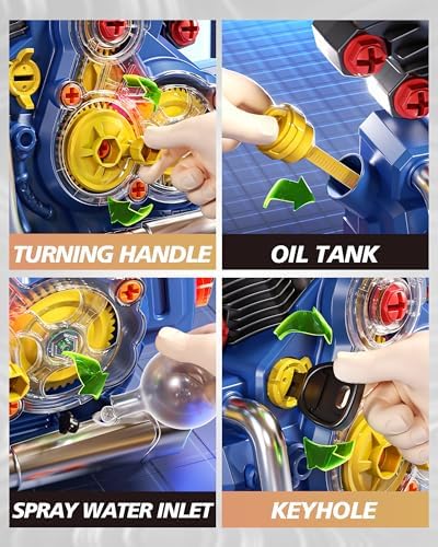 Jovow Engine Building Kit, Kids Mechanic Toys for Motorcycle Engine Toy, STEM Engine Model Kit Toy with Cool Light and Music, Educational Science Building for Boys Age 3+Year Old Mechanic Tools (Blue) - Image 5