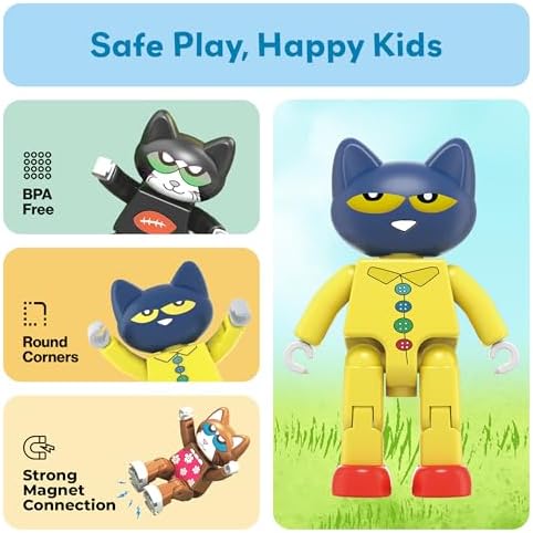 PicassoTiles 6pcs Pete the Cat Magnetic Figures Family Animal Action Character Toddler Toys Magnet Expansion Pack Building Blocks Add-on Educational STEM Learning Kit Construction Brain Tiles PTC01 - Image 6