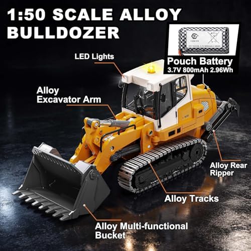 RC Bulldozer for Adults 1:50, RC Dozer & Loader with Metal Bucket & Tracks - Image 3
