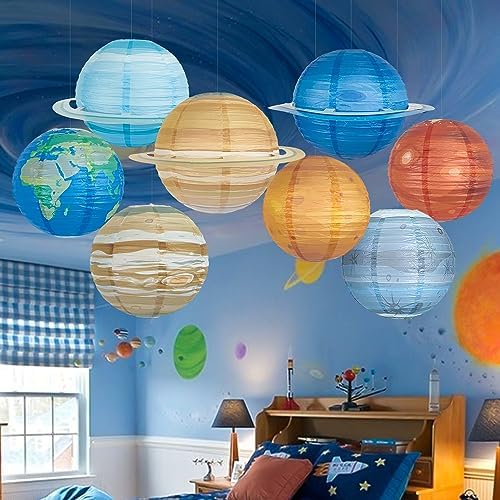 8 PCS Planet Paper Lanterns Outer Space Party Decorations Solar System Planets Hanging Lantern for Kids Space Theme Party Birthday Room Classroom Decorations - Image 5