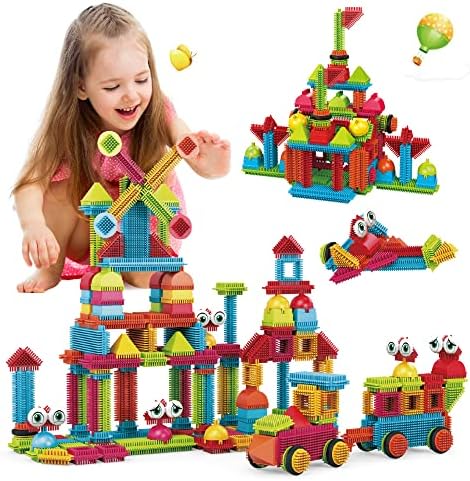 Contixo 244 pcs Bristle Shape 3D STEM Building Toys, Construction Learning Stacking Educational Block, Creativity Beyond Imagination, Inspirational, Safe & Durable, Recreational Toy for Kids Ages 3-8 by Contixo