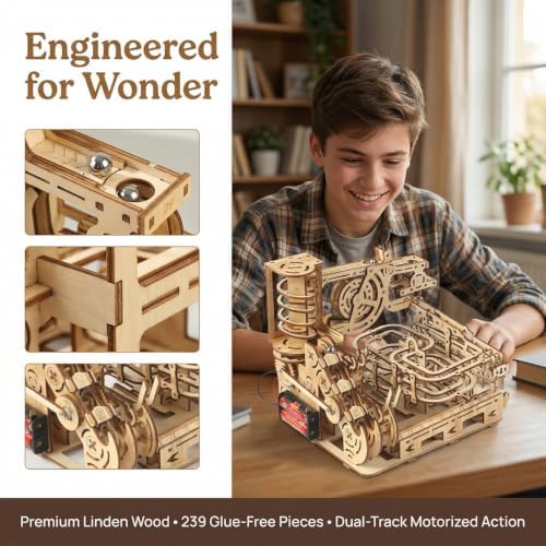 Adult 3D Wooden Spiral Walkway Marble Run Assembly Kit, DIY Mechanical Model Building Set, Educational STEM Puzzle Desktop Toy, Birthday Gift for Teens Aged 14 and up, All-new Upgraded Deluxe Edition - Image 5