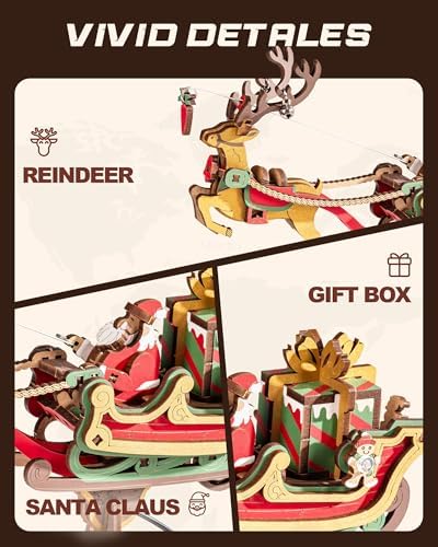 ROKR 3D Wooden Puzzle Santa on Sleigh Gravity Swing Series Wooden Model Kits DIY Dynamic Balance Christmas Decor,Mechanical Model Building Kit, for Teens and Adults - Image 4