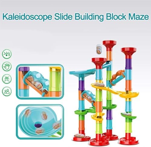 50Pcs Marble Run,Marble Track Educational Learning Toy,Marble Maze Construction Building Blocks with 30 Glass Marbles,Small Marble Runs Game for Girls Boys Birthday Gifts - Image 2