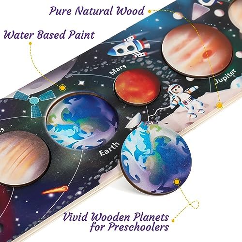 Zeoddler Solar System Toys for Kids 3-6, Wooden Space Puzzle for Kids, Planets for Kids, Preschool Learning Activities, Gift for Boys, Girls - Image 3