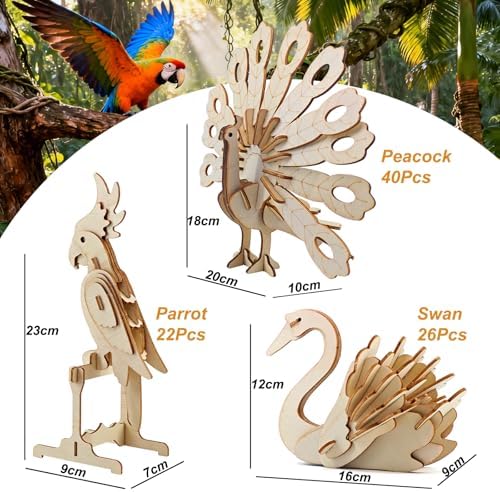 3D Wooden Puzzle Set for Adults –6 Assorted DIY Wooden Wild Animals Model Kits for Adults to Build, Brain Teaser Puzzles Wood Crafts for Teens, Creative Gift Ideas for Birthday & Christmas - Image 3