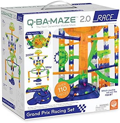 MindWare Q-BA-Maze 2.0 Grand Prix Racing Set – Marble Run Building Toy with Motion-Activated Lights, Ages 8 and Up by MindWare