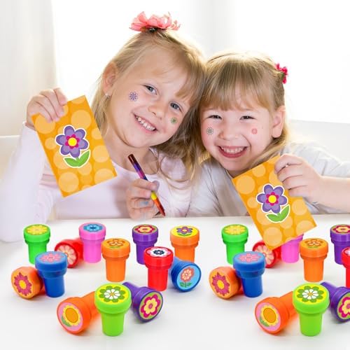 Cinrobiye 24 Pcs Flower Stampers Party Favor Set, Cute Floral Stamps for Kids Birthday Party, Classroom Rewards, Carnival Prizes, Goody Bag Fillers, Garden Floral Party Supplies - Image 6