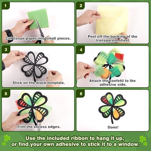 Renbuzhu 40PCS St. Patricks Day Crafts Bulk: Paper Shamrock Suncatchers, Saint Patrick's DIY Kits, Window Stained Glass Effect Art Supplies - Image 4