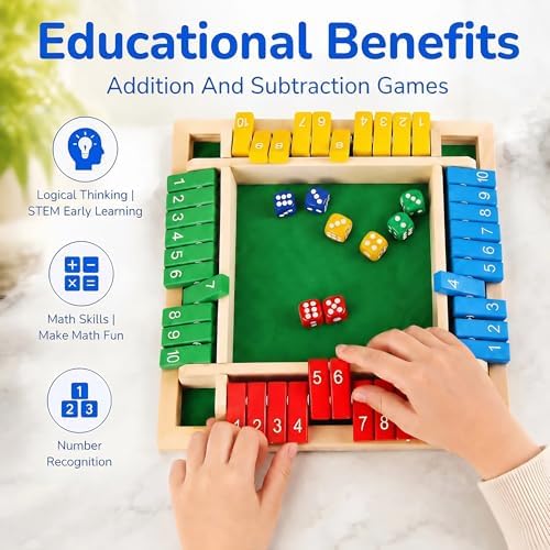 Shut The Box Classic Dice Board Game With Math Strategy For Family - Image 4