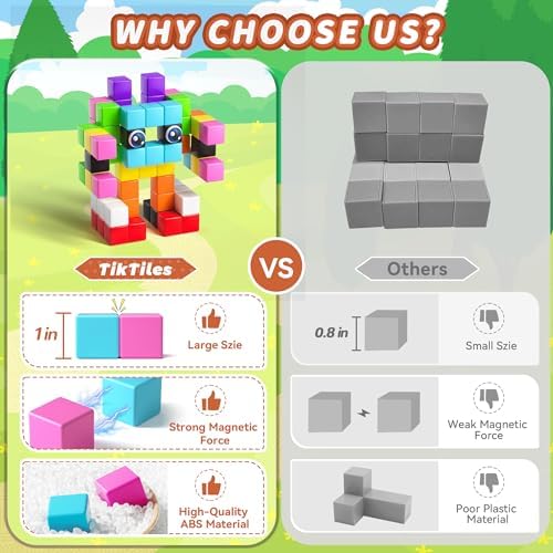 65PCS Magnetic Blocks with Magnet Eyes Toy, Magnetic Building Blocks with Storage Bag for Kids Gifts, STEM Preschool Sensory Magnetic Cubes for Toodlers Boys Girls Ages 3 4 5 6 7 8, Bright Color - Image 2