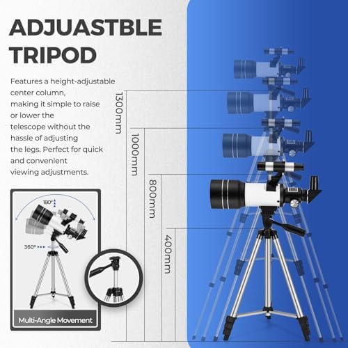 ESAKO Telescope for Kids & Beginners, 70mm Aperture Portable Telescopes with 3 Eyepieces, Height Adjustable Tripod & Phone Adapter & Remote Control Gift for Christmas - Image 3
