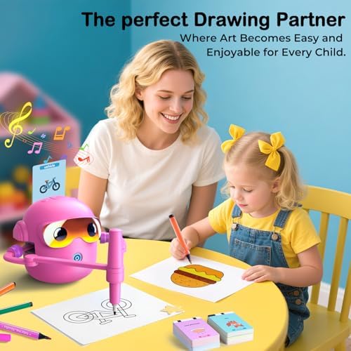 Drawing Robot for Kids with 100 Cards, Montessori Painting Learning Toys for 3 4 5 6 7 8 Year Old Boys Girls,Voice Interactive Early Learning Educational Drawing Toy Gift for Birthday Party - Image 5