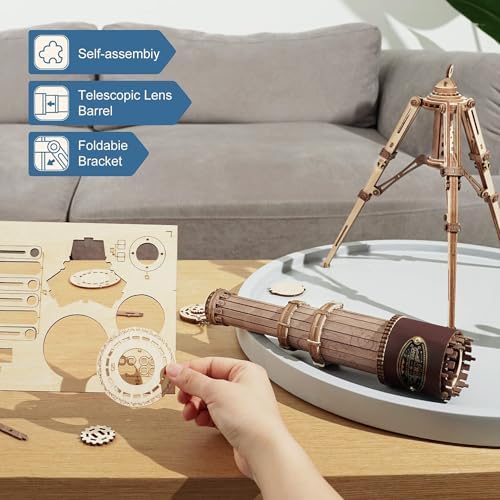 ROKR 3D Wooden Puzzles-Model Building Kits-DIY Kits for Adults-Wooden Monocular Telescope Science Gifts Kits for Adults - Image 2