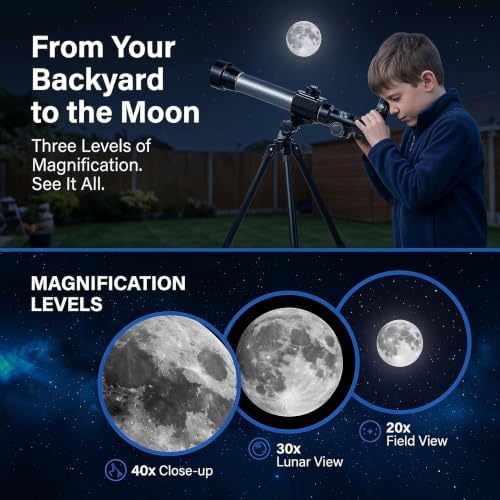 Telescope for Kids 8-12 – Professional Astronomical Telescope with 20X/30X/40X Zoom, Portable Tripod & Easy Setup, Ideal Kids Telescope for Stargazing, Moon Viewing & Landscape Observation - Image 7