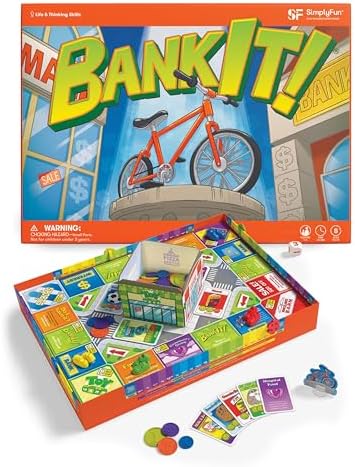SimplyFun BankIt! - Money Game for Kids - Learn to Save, Spend, Donate, Earn Bank Interest and More - Game for Kids Ages 8 and Up, 1 to 4 Players by SimplyFun