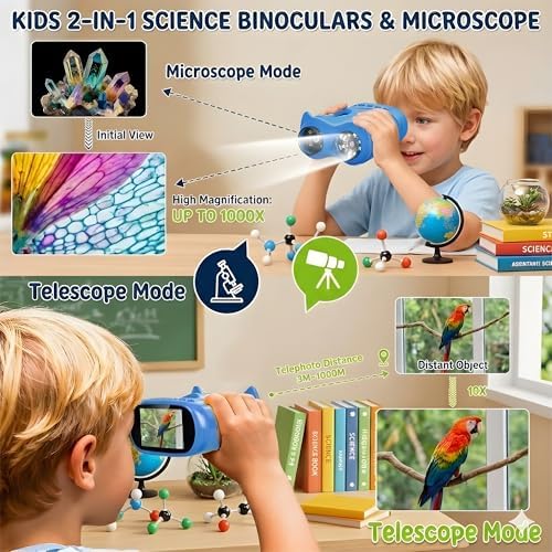 2-in-1 Kids Microscope and Telescope, 1000X Handheld Digital Microscope for Kids, 2.0" Screen, 8 LED, 10X Pocket Telescope for Outdoor, 1080P Camera STEM Toys Gifts for Boys Girls 4-12, Indigo - Image 3