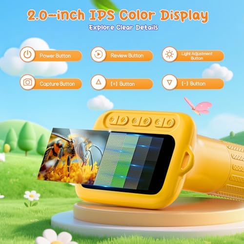 SKYBASIC Digital Microscope for Kids, 2" Screen 1000X Handheld Microscope HD Pocket Portable Microscopes Camera, Science Edu Fun Birthday Gifts Toys for Ages 4-12 Children Students Boys Girls -Yellow - Image 2