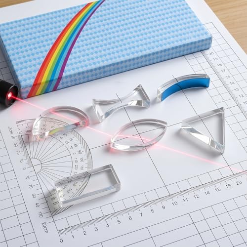 5 Pcs Prism Lenses Glasses Acrylic Triangular Prism Glasses Triangular Semicircular Rectangular Concave Convex Mirror Science Experiment Kit for Physics Lab Reflection Refraction Science - Image 5