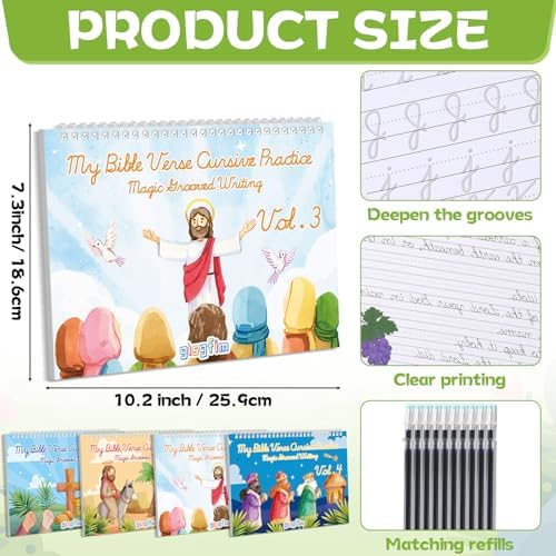 gisgfim Bible Magic Grooved Writing Practice Books for Kids Reusable Grooved Handwriting Workbooks for Kids Ages 3-8 Tracing Bible Magic Copybooks for Christian Sunday School Gifts Prizes（Cursive） - Image 2