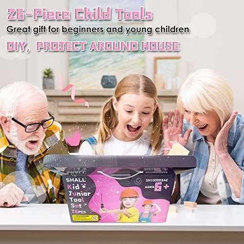 SHALL 26-Piece Kids Size Tool Set, Pink Real Tools for Kids with 12" Tool Bag, Safety Certified Children Learning Tool Kit with Hand Tools for Boys & Girls Age 6+, DIY Building, Woodwork, Construction - Image 6