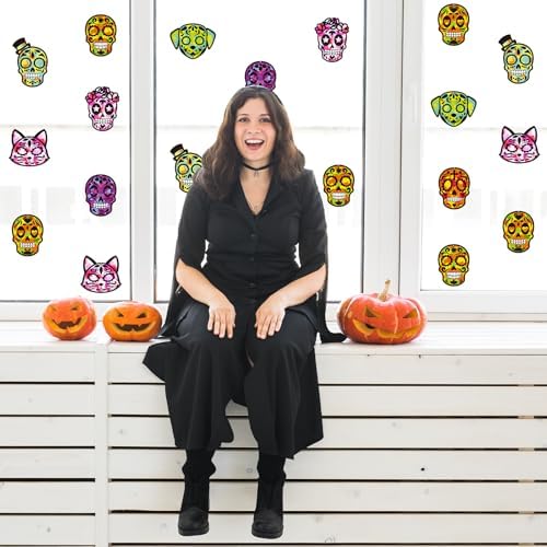 Renbuzhu 36PCS Dia De Los Muertos Crafts Bulk: Sugar Skull Paper Suncatchers DIY Kit for Day of The Dead Halloween Party Activities Decorations, Window Stained Glass Effect Art Supplies - Image 6