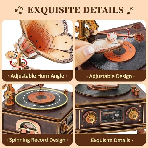 3D Wooden Puzzle Music Box for Adults-Cats Phonograph Music Box - Image 4