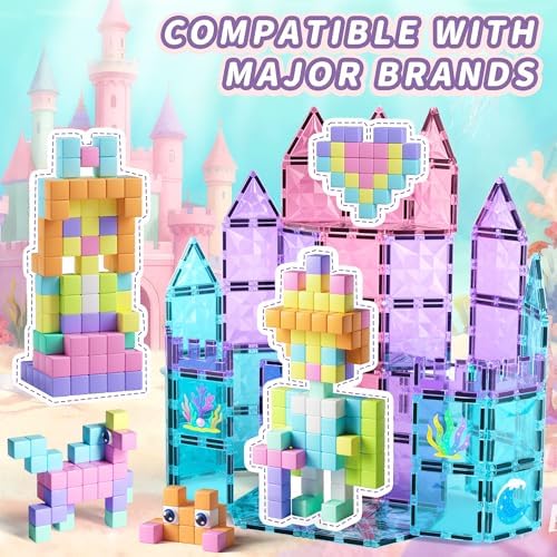 116PCS Magnetic Blocks with Magnet Eyes Toy, Magnetic Building Blocks with Storage Bag for Kids Gifts, STEM Preschool Sensory Magnetic Cubes for Toodlers Boys Girls Ages 3 4 5 6 7 8, Macaron Color - Image 4