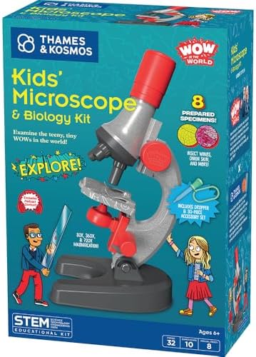 Wow in The World Kids’ Microscope & Biology Kit, Up to 720x Magnification, LED Illumination, Prepared & Blank Slides, Companion Audio Content, Beginner Science Gift for Ages 6+ by Thames & Kosmos by WowintheWorld