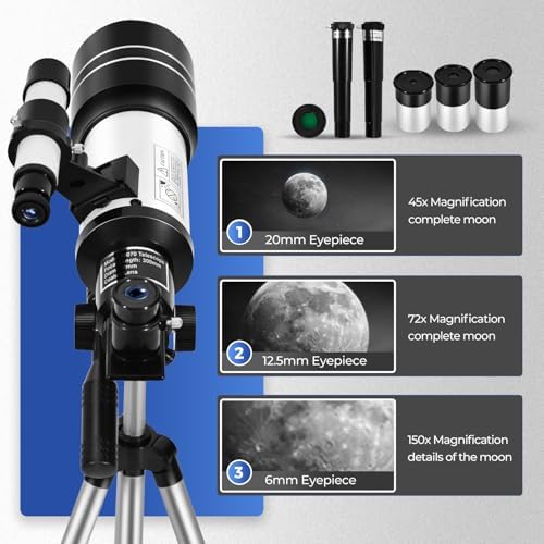 ESAKO Telescope for Kids & Beginners, 70mm Aperture Portable Telescopes with 3 Eyepieces, Height Adjustable Tripod & Phone Adapter & Remote Control Gift for Christmas - Image 4