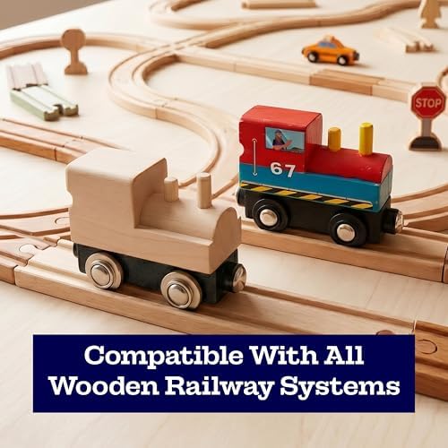 12 Pcs Unpainted Wooden Train And Stickers - Craft Kit – Magnetic Engines with 12 Sticker Sheets – Compatible with All Major Wooden Railway Brands – Art Project for Kids & Birthday Party Favors - Image 3